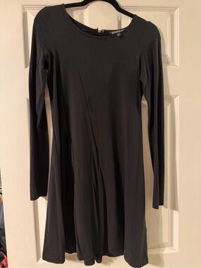 Express Black Long-Sleeve Fit & Flare Dress with Back Zip Detail